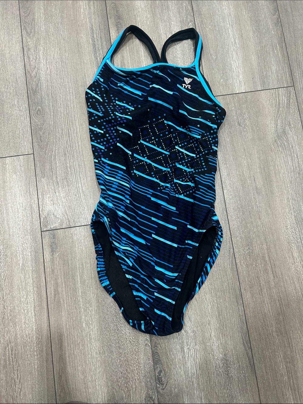 TYR Black and Aqua Patterned Girls' One-Piece Swimsuit